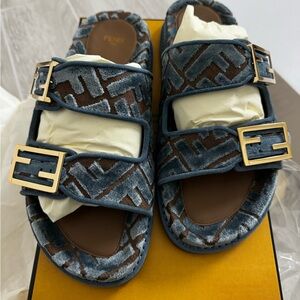 Fendi Indigo Sandals with Gold Accents